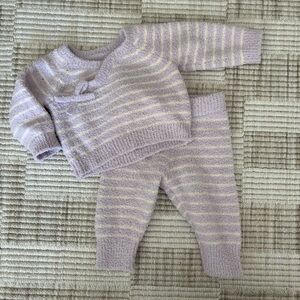 Cloud Island Striped Purple and Cream Baby Sweater Set